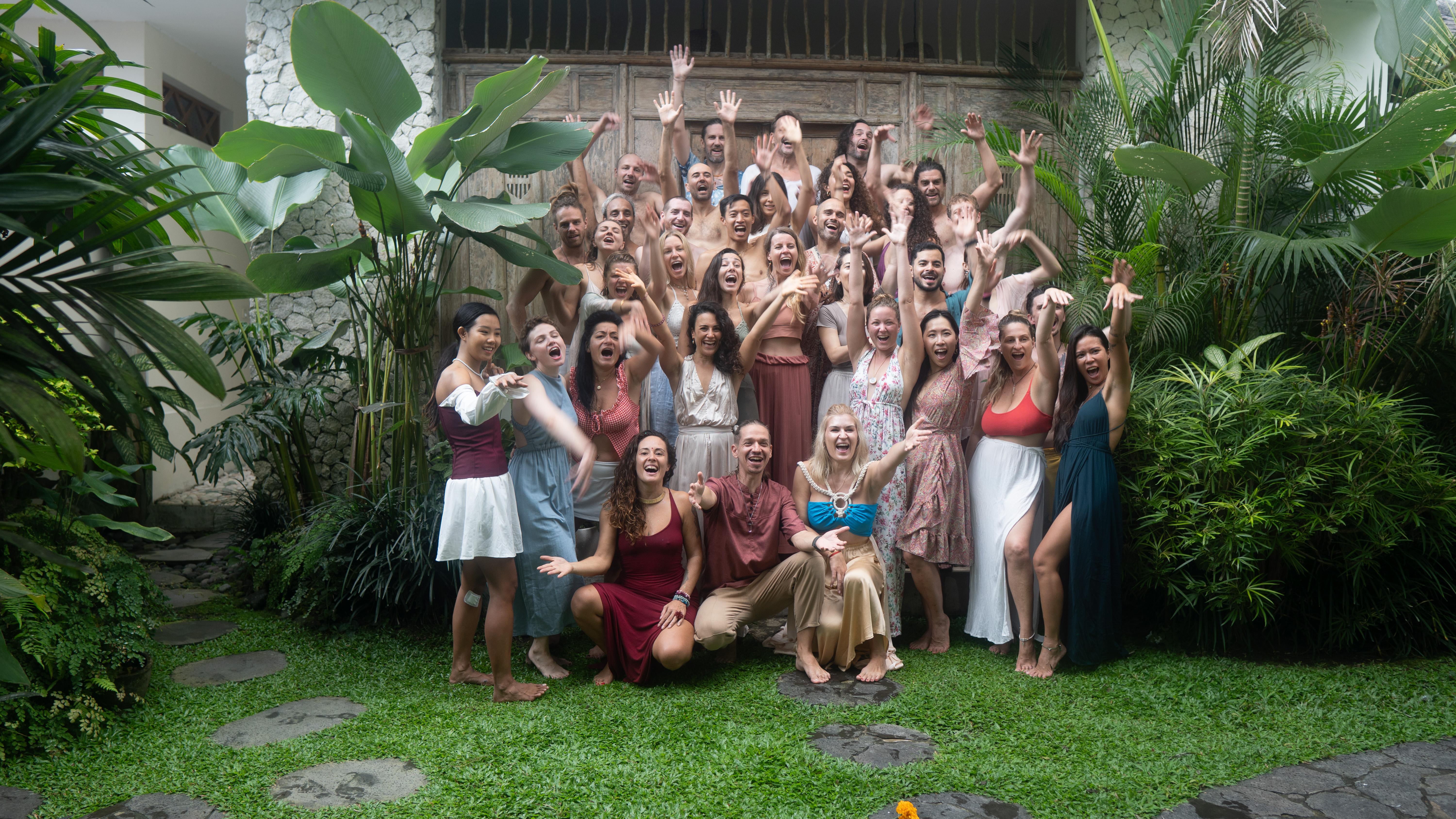 Retreat participants in Bali, joyful and connected
